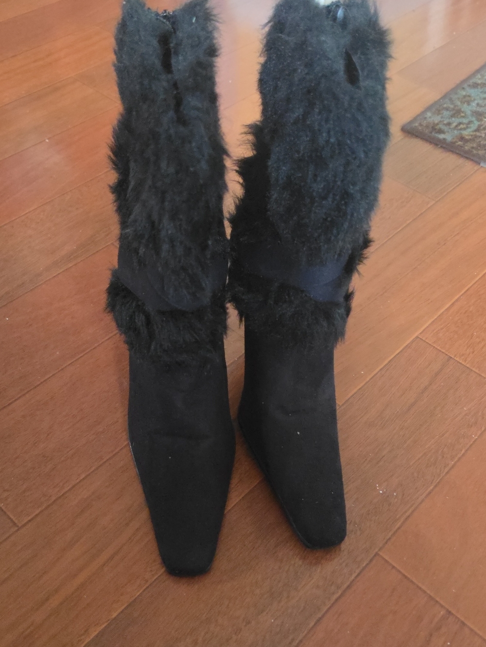 Pierre Dumas Black Faux Fur Mid-Calf Heeled Boots Size 10 NWT